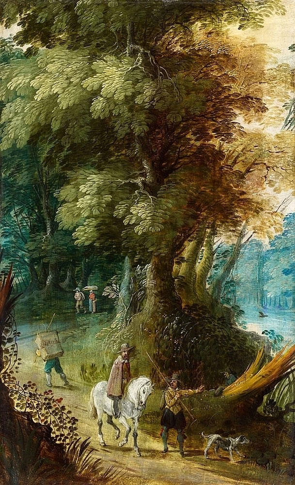 Paesaggio forestale con i viaggiatori - attribuito